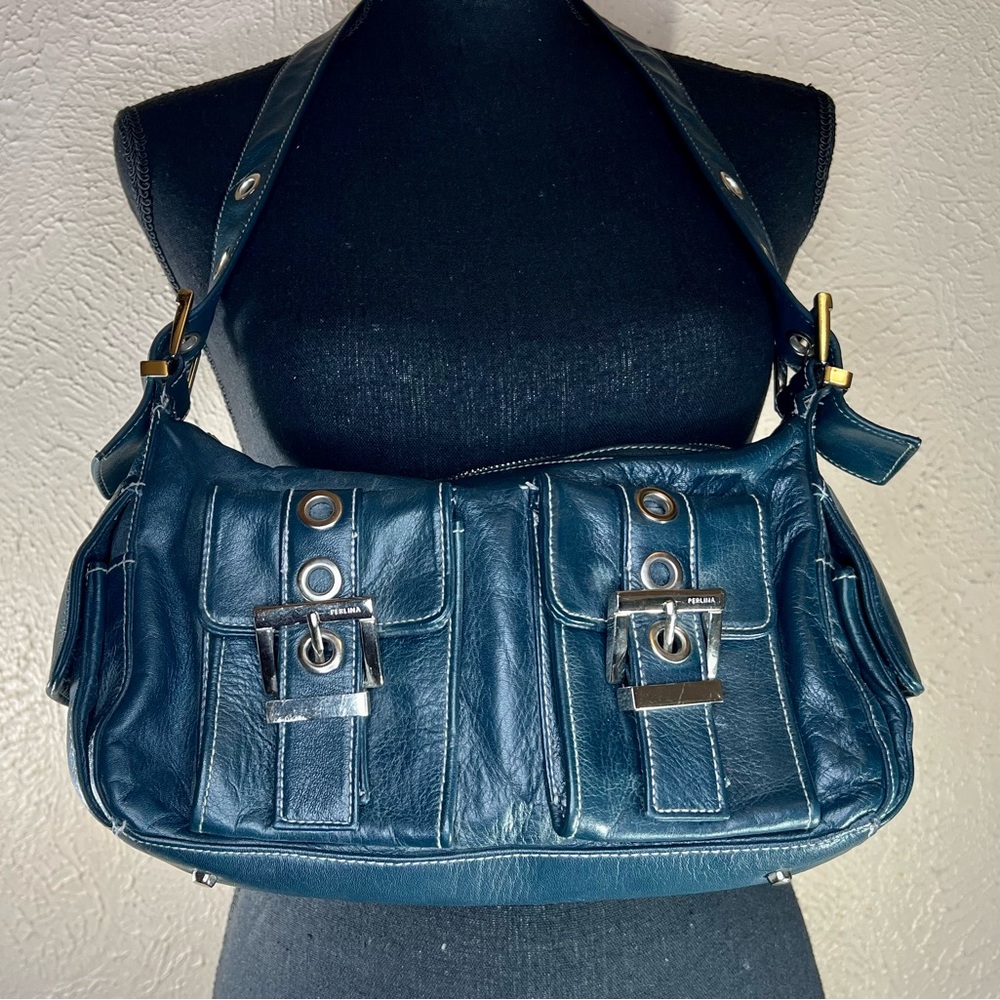 Vintage Perlina Teal Leather Satchel/Purse